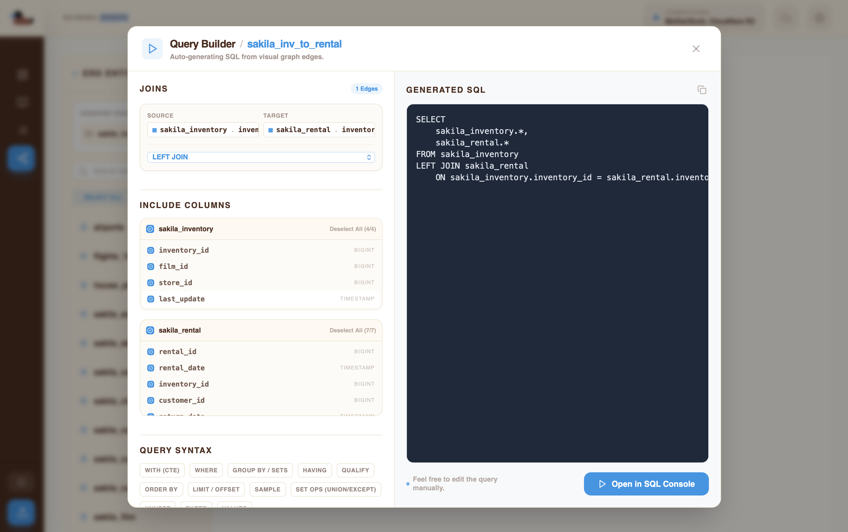 Visual Query Builder via ERD
